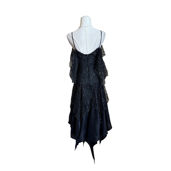 Vintage 80s Nuance Black Gold Swiss Dot Tulle Dress Stevie Nicks Fairy Witchy - Picture 10 of 17